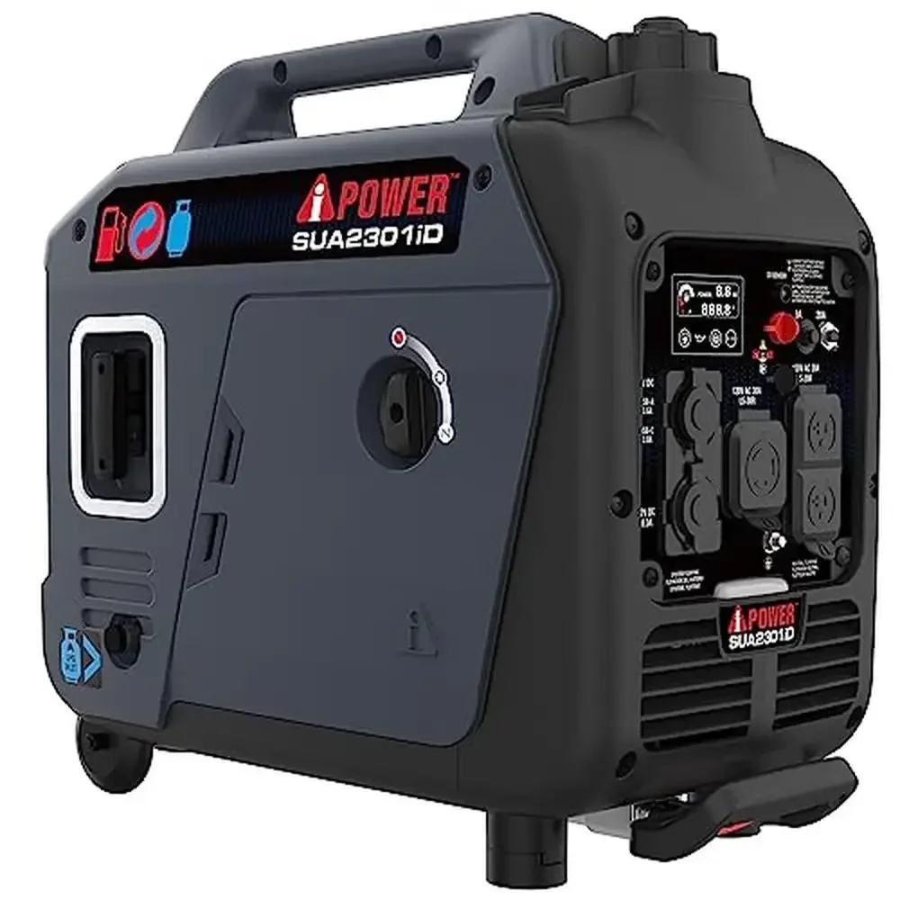 Portable Inverter Generator Dual Fuel 2300W RV Ready CO Sensor Lightweight Telescopic Handle Power Source Camping Residential