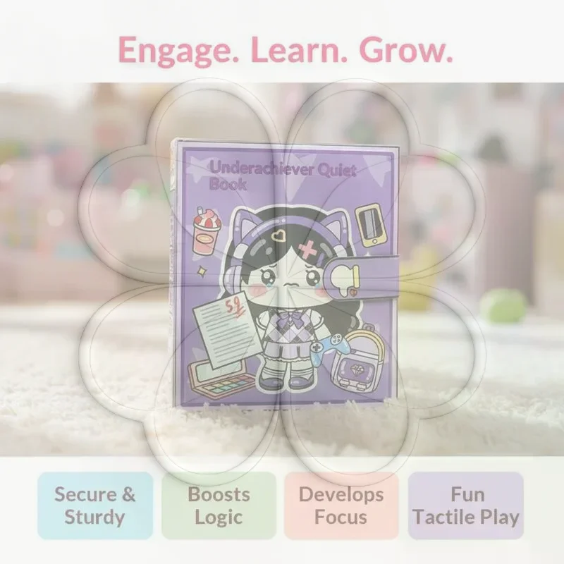 Kawaii Quiet Book School Themed Waterproof Reusable No Cut Design with Free Tool Kit for Preschool Kids Learning
