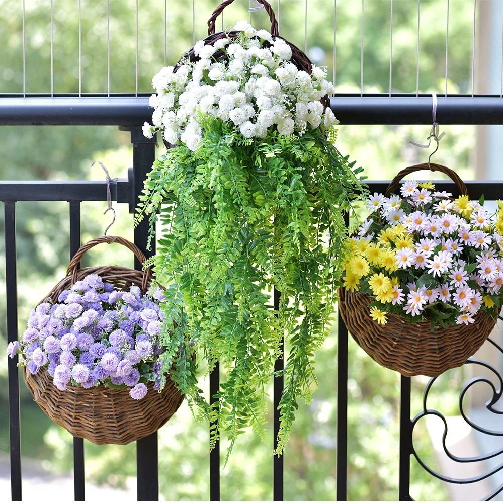 New Flower Planter Wall Hanging Wicker Rattam Basket Garden Vine Pot Plants Holder