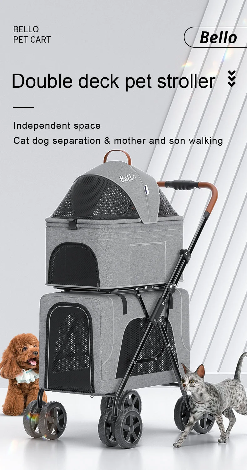 Luxury Double Decker Pet Stroller for Cats Dogs 3 in 1 Pet Carriers & Travel Products Folding Trolleys with Removable Carrier