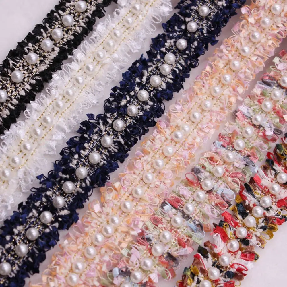 1 yard Nylon DIY Craft Embroidered Costume Dress Handmade Pearl Beaded Lace Trim Fabric Ribbon