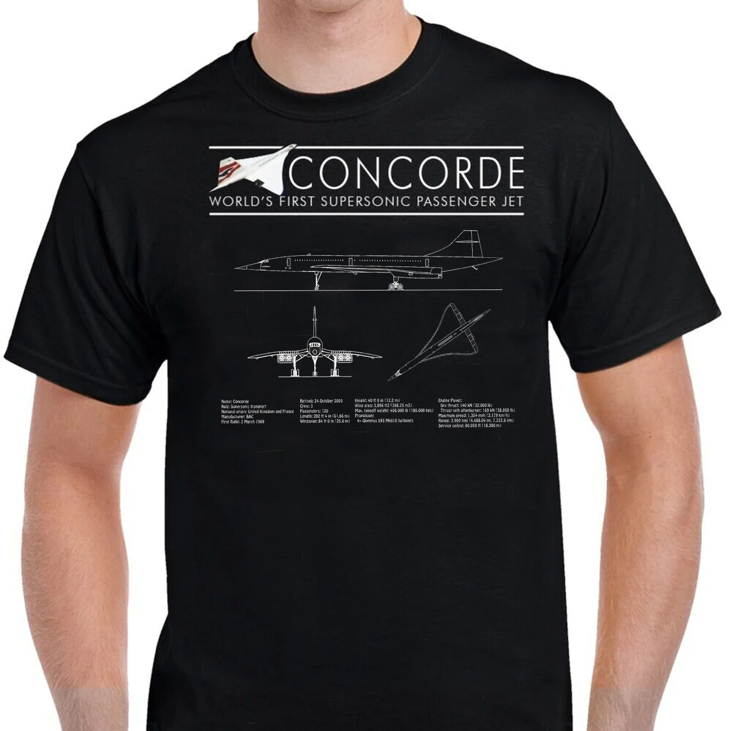 Concorde Franco-British Supersonic Airliner Schematic T-Shirt Short Sleeve Casual 100% Cotton O-Neck Mens T-shirt Size S-3XL