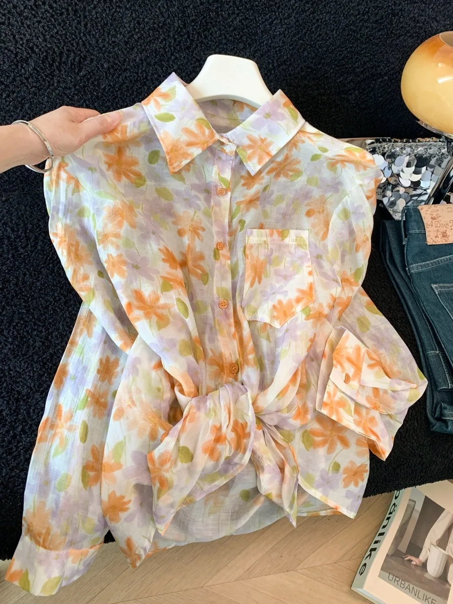

Sweet Plant Floral Print Loose Fit Slimming Summer Shirt Women's Fashionable Versatile Casual Top French Style Short Sleeve