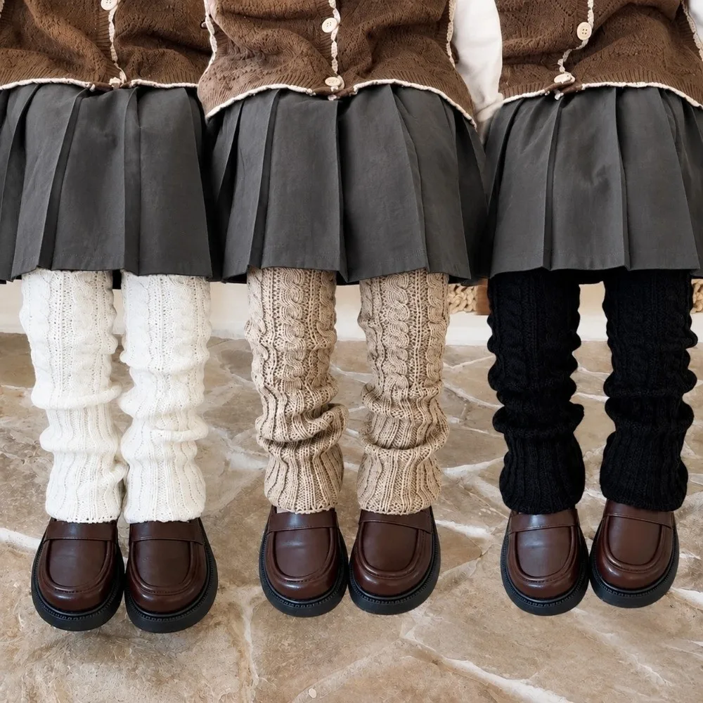 1pair Cute Twist Knit Pattern Knitted Leg Warmers Warm Lined Solid Color Foot Cover Socks Stretch Knee High Socks Girl