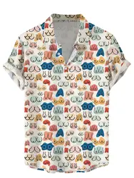 Camisas divertidas con estampado 3D para hombre, camisas sexys de estilo Harajuku, ropa de calle con solapa de gran tamaño, moda de verano