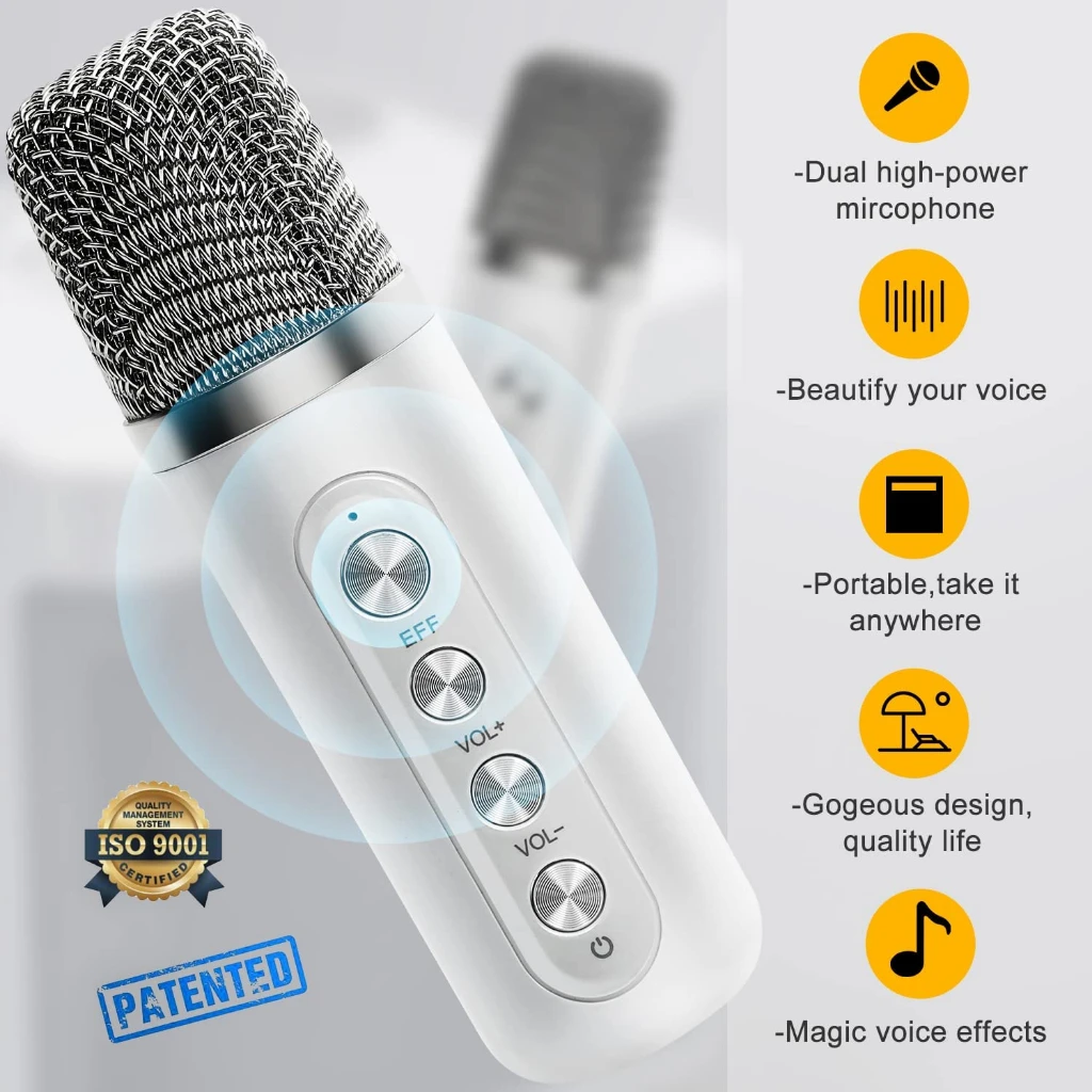 Máquina de Karaoke con Altavoz Portátil con 2 Micrófonos Inalámbricos, Compatible con AUX, Tarjeta TF, Reproductor USB, Adecuada para KTV en Casa, Fiesta