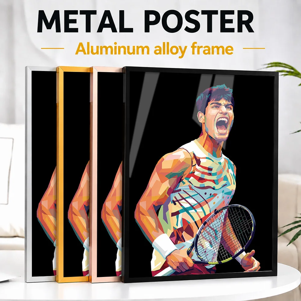 Tennis Player Carlos Alcaraz Pop Color Framed Aluminum Metal Poster Customized Photo Colorful Athlete Style Wall Art For Study
