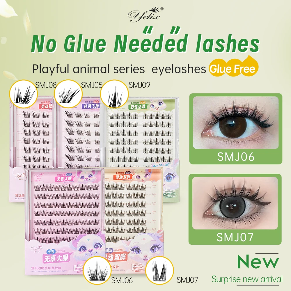 Yelix No Glue Needed False Eyelashes Large Capacity 10 Row Glue-free Fluffy Cluster Eyelash DIY Extensions