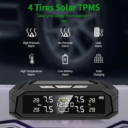 Imagen 2 del producto E-ACE Sensor TPMS para coche, sistema inteligente de 8 Bar para coche, camión con reloj electrónico para coche, sistema inteligente automático, pantalla LCD de energía Solar
