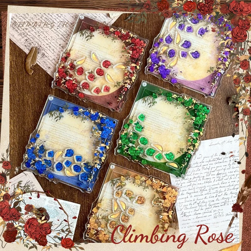 Climbing Rose 8/9/10cm Square Coaster Frame, Acrylic Vintage Display Stand with Adjustable Ring, for Anime Shooting Layout Prop