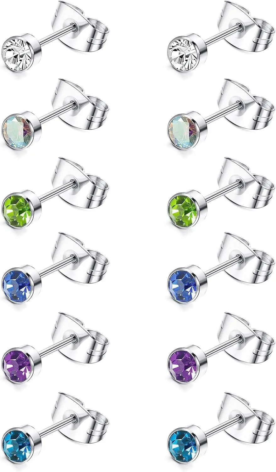 

6 Pairs G23 Titanium Studs Set for Women Men - Small Hypoallergenic Surgical Steel Earrings With