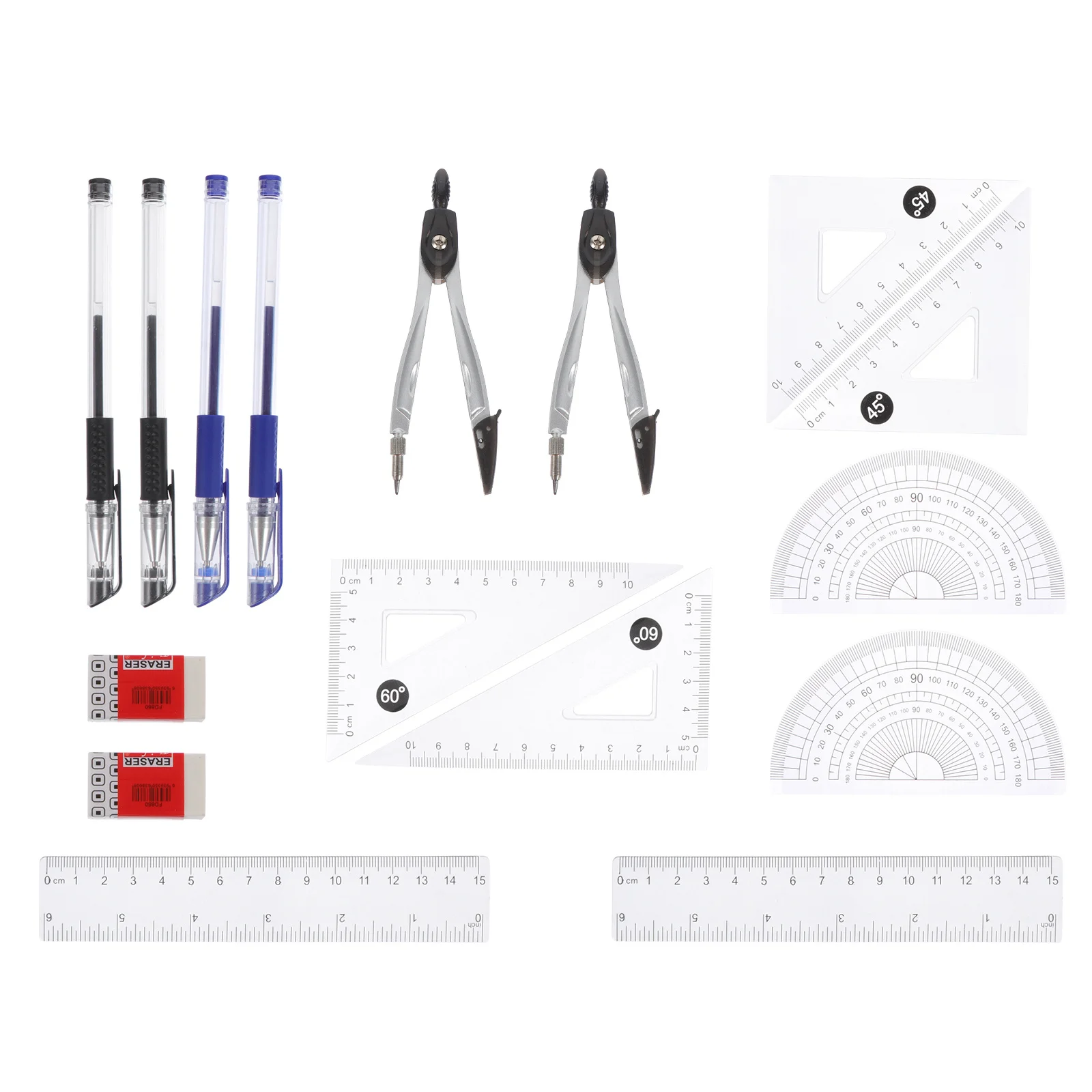 2 مجموعة مجموعة مجموعة الرسم للطلاب مجموعة مثلث حاكم البلاستيك مسطرة مستقيمة البوصلة أدوات صياغة ممحاة حقيبة التخزين الرياضيات