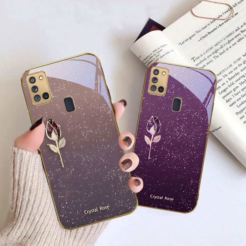 الرائعة كريستال روز لسامسونج A 31 32 A33 A34 35 14 A15 13 A16 25 A26 50 52 53 54 55 56 70 71 72 73 الزجاج الذهبي جراب هاتف