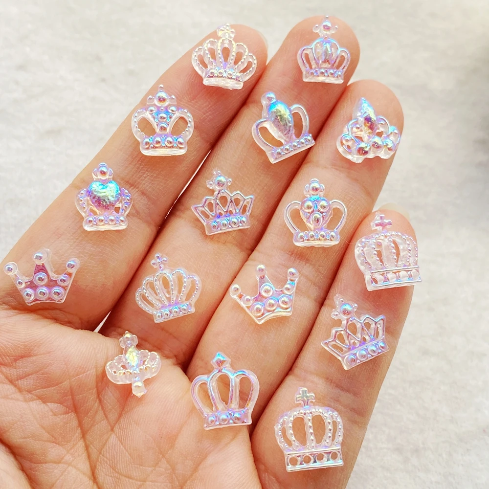 50 pezzi energici carini mini corona di cristallo colorato nail art resina designer charms decorazioni 3D fai da te gioielli