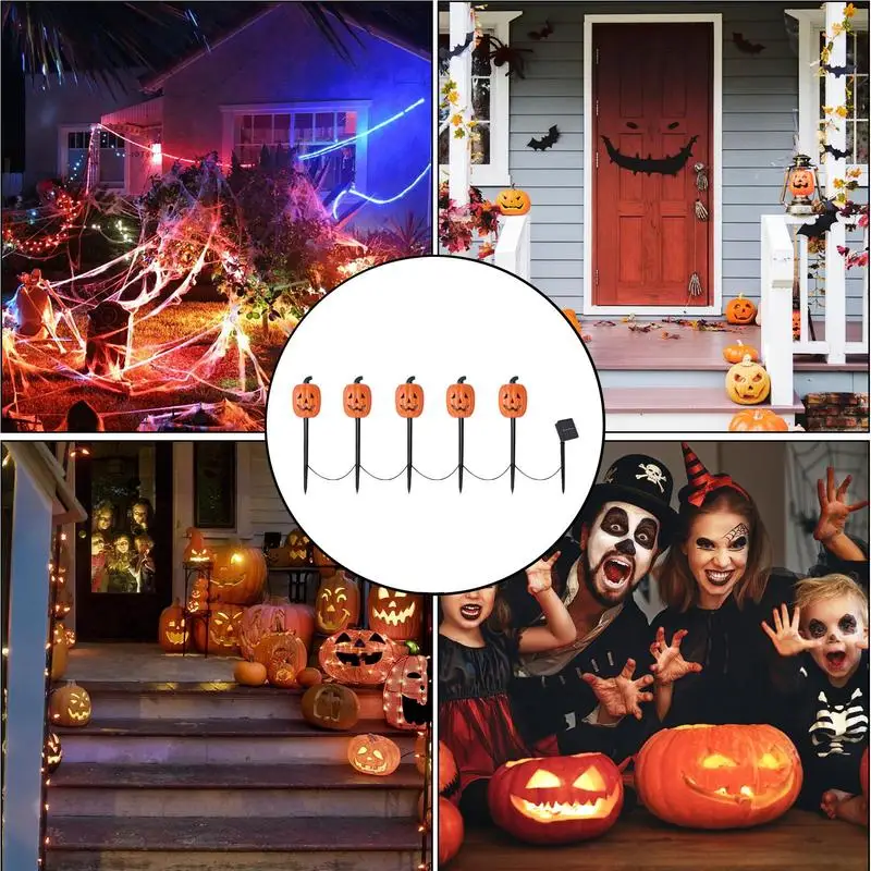 Halloween Pumpkin Lights Orange Jack Solar Ground Pathway Markers Lights Lantern Pumpkin Garden Stakes party decor accessories