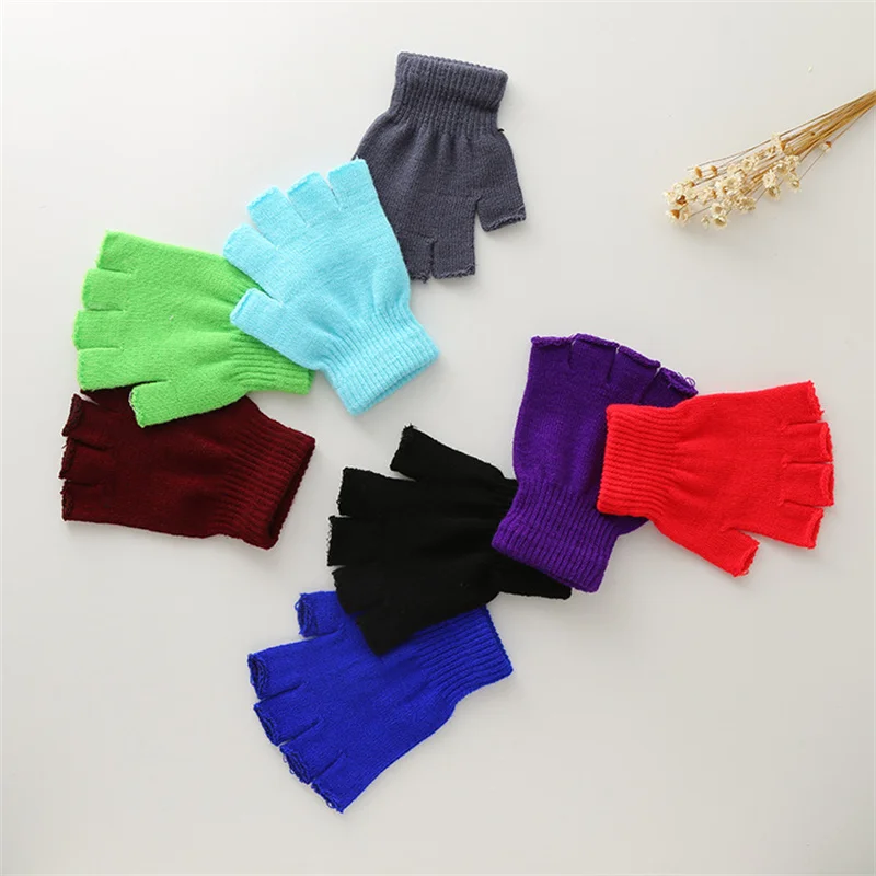 1Pair Unisex Black Half Finger Fingerless Gloves For Women And Men Wool Knit Wrist Cotton Winter Warm Work Mittens