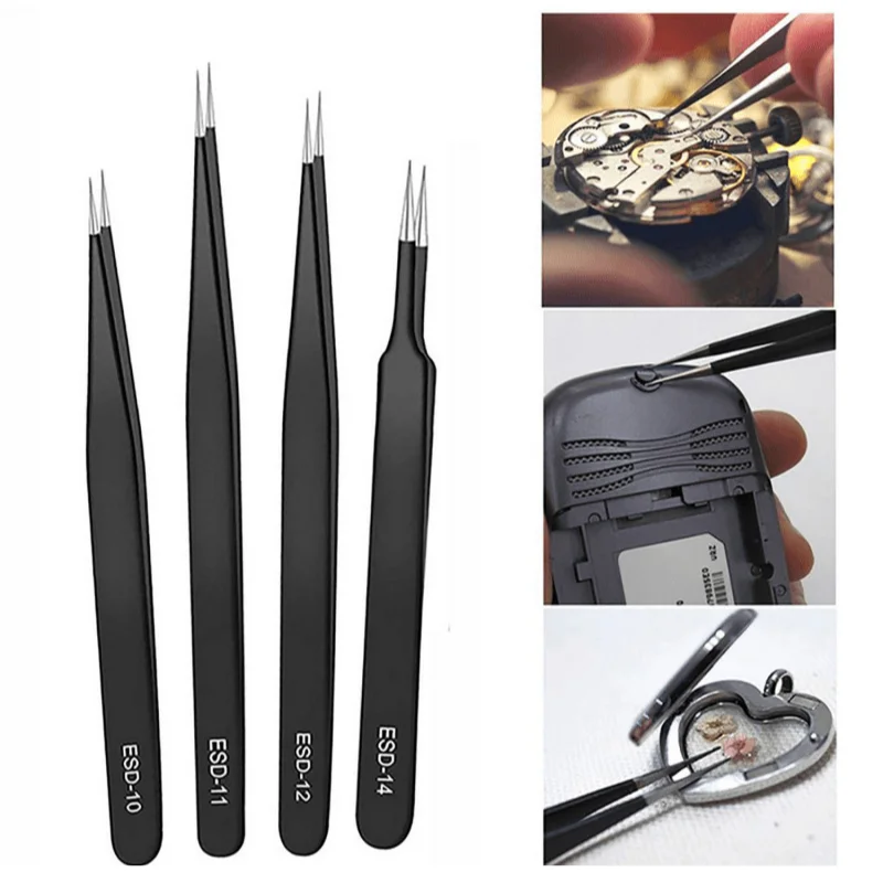 10 In 1 Antistatic Electrostatic Tweezers Stainless Steel Professional Precision Maintenance Multipurpose Phone Repair Tools Set