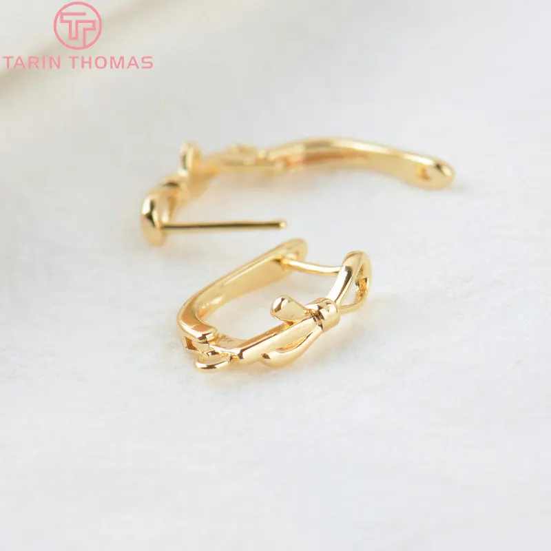 (2051)6PCS 12.5x18MM 24K Gold Color Brass Rectangle with Bow Earrings Hoop Earring Clip High Quality DIY Jewelry Making Findings