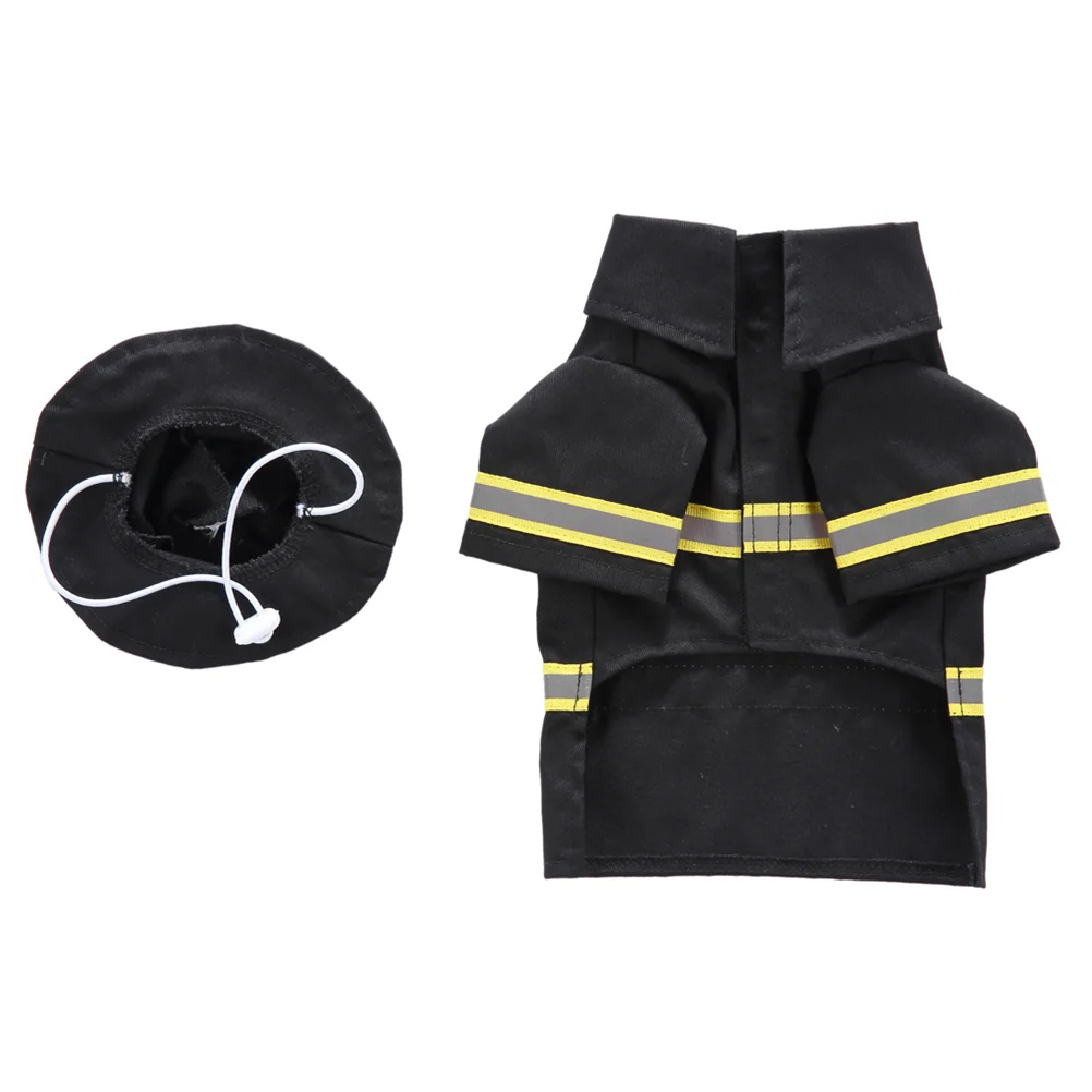 Santa Claus Outfit Dog Firefighter Costume Dog Cat Cosplay Fireman Apparel Puppy Jacket Coat With Firefighting Hat Size S Black