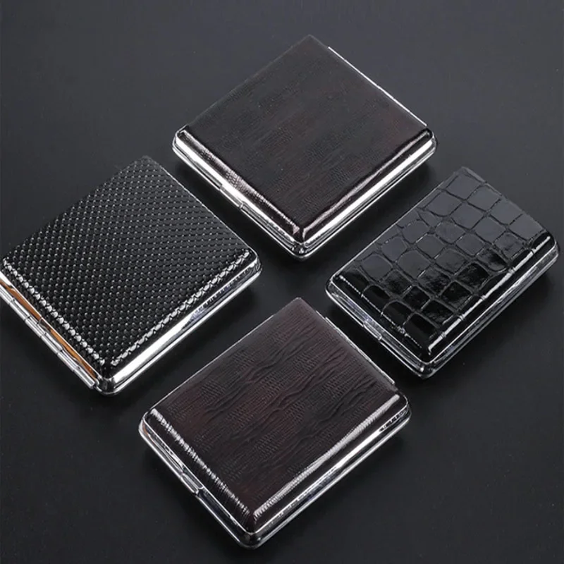 20Sticks leather Tobacco Smoking Cigarette Box Cigaret Case Metal Cigarette Holder Gifts Smoking Accessories For Men