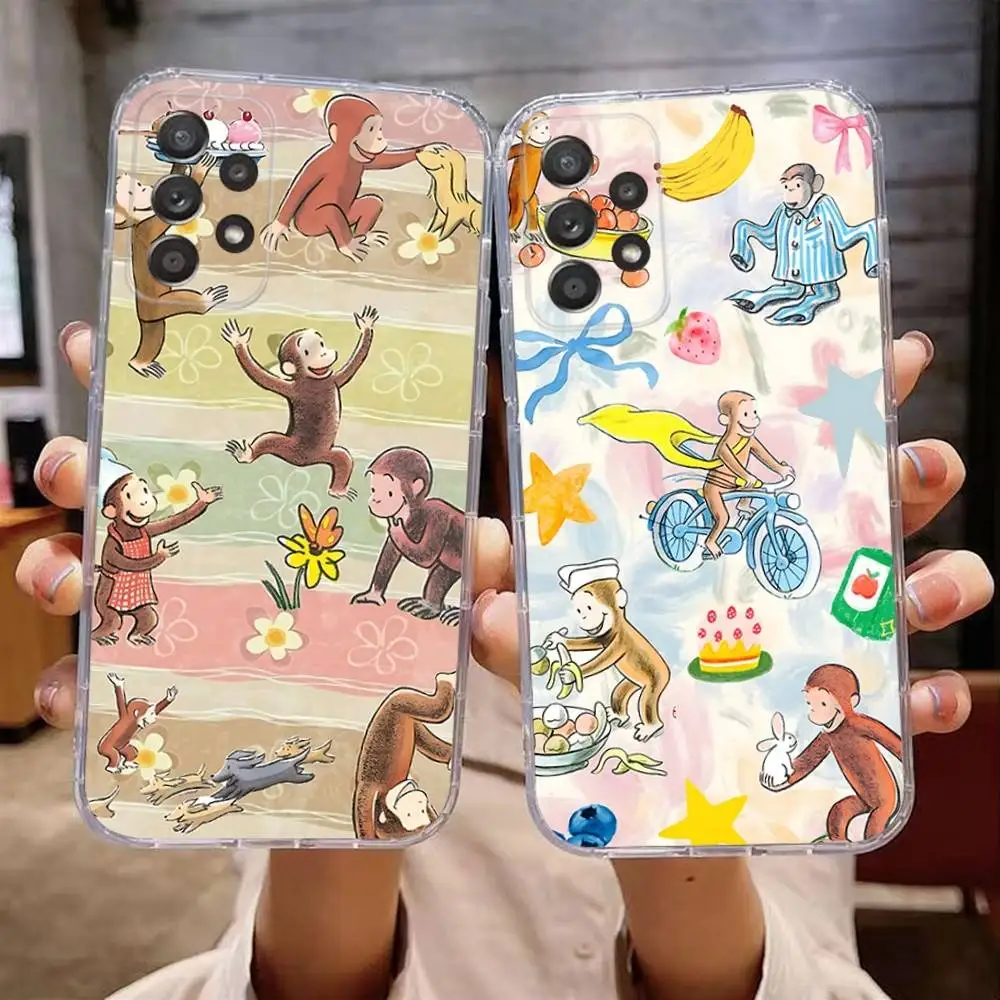 

Curious G-George Monkey Phone Case For Samsung Galaxy A,71,70,52,51,40,31,50,50S,30S,21S,12,10,Note20ultra Transparent Cover