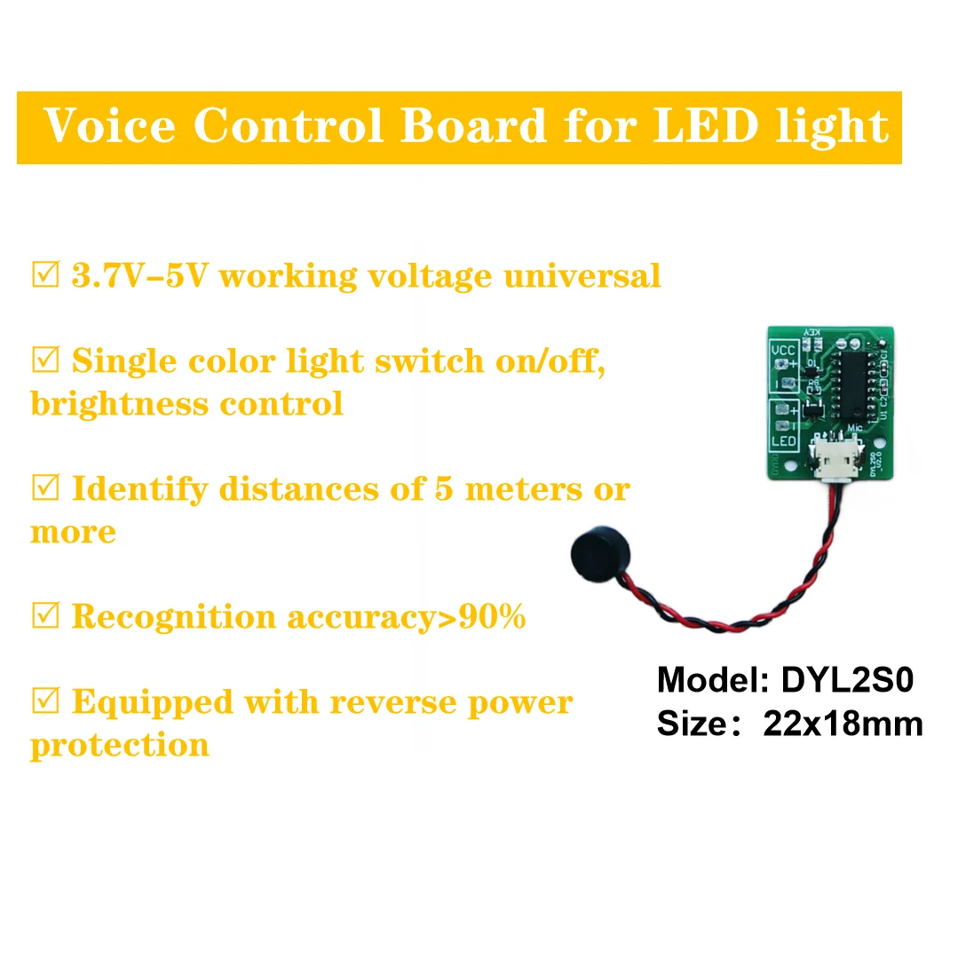 Voice recognition voice control 3.7V 5V circuit board DYL2S0 module LED light control switch DYRD[ English language]