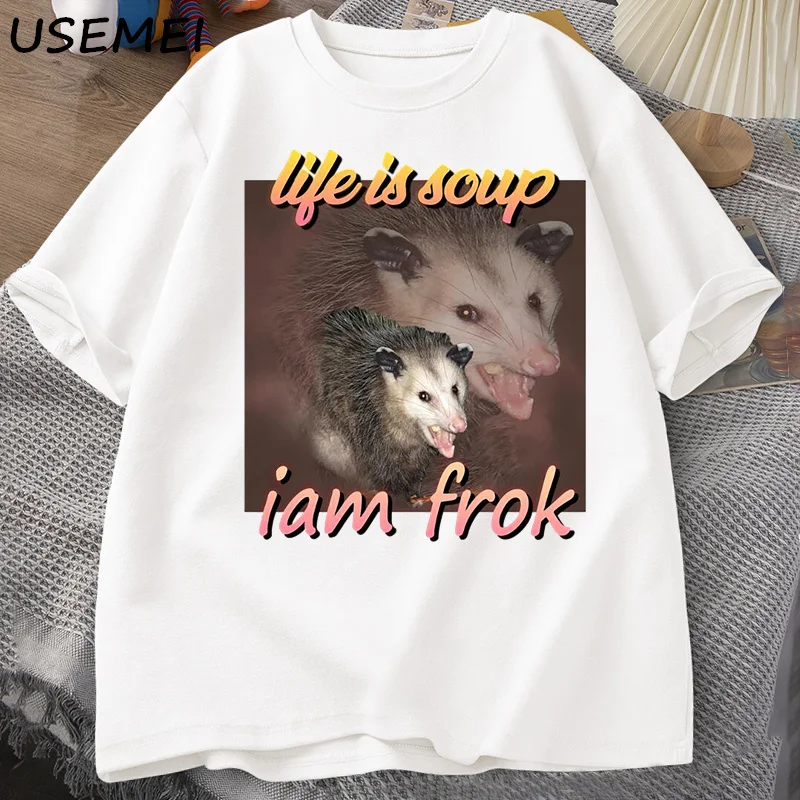 Life Is Soup I Am Fork Possum T-shirt Men Cotton Short Sleeve Tee Shirt Unisex Men Clothing Printed T Shirt Cotton Oversize