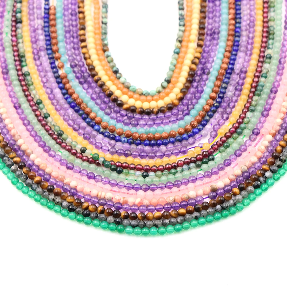 

2/3mm Natural Small Tiny Loose Gemstone Beads Agates Garnet Quartz Amazonite Crystal Stone Round Beads For Making DIY Accessorie