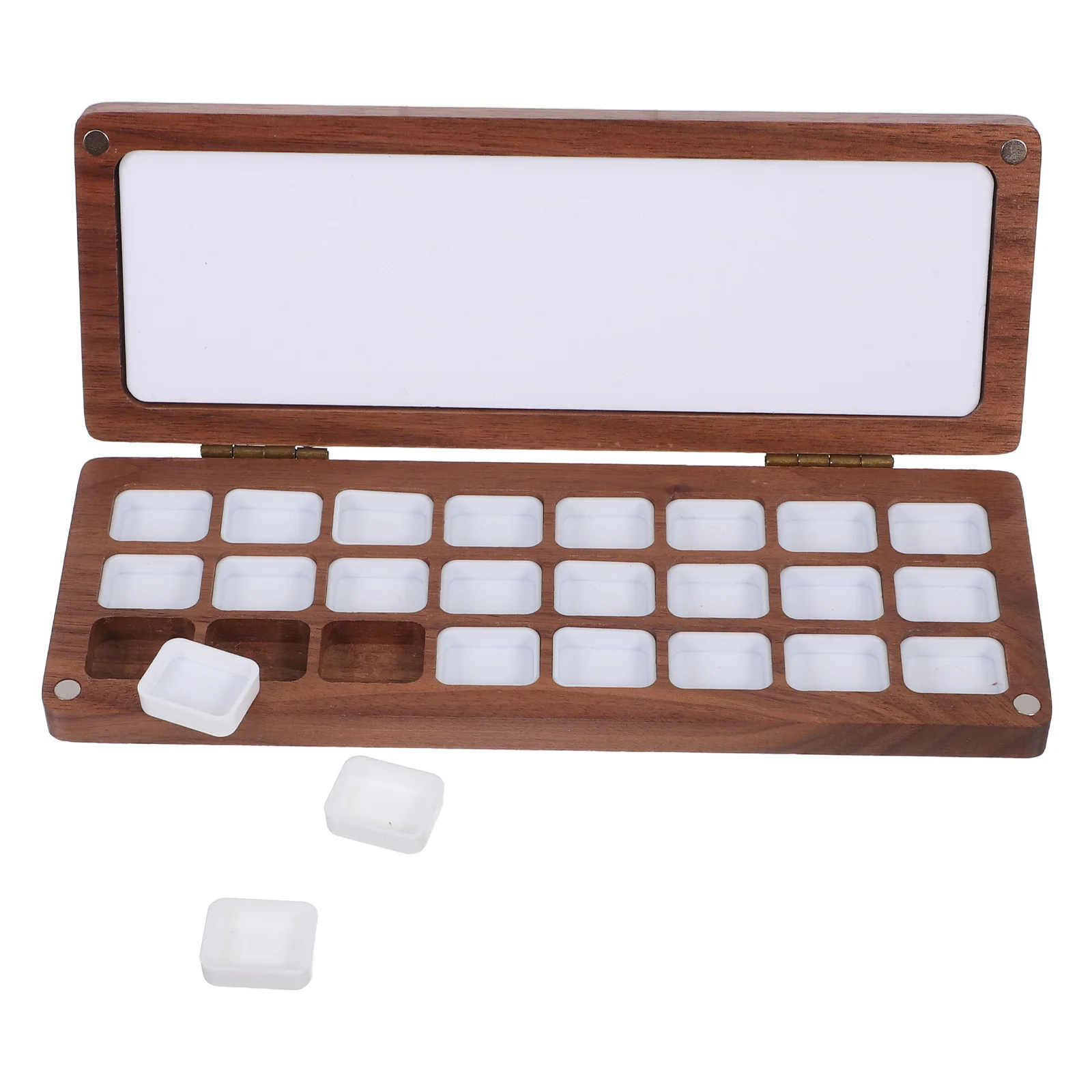 لوحة ألوان مائية من الخشب الصلب فارغة 24 شبكة محمولة مزيج غطاء صينية السفر صندوق طلاء بالألوان المائية رسم خارجي #1