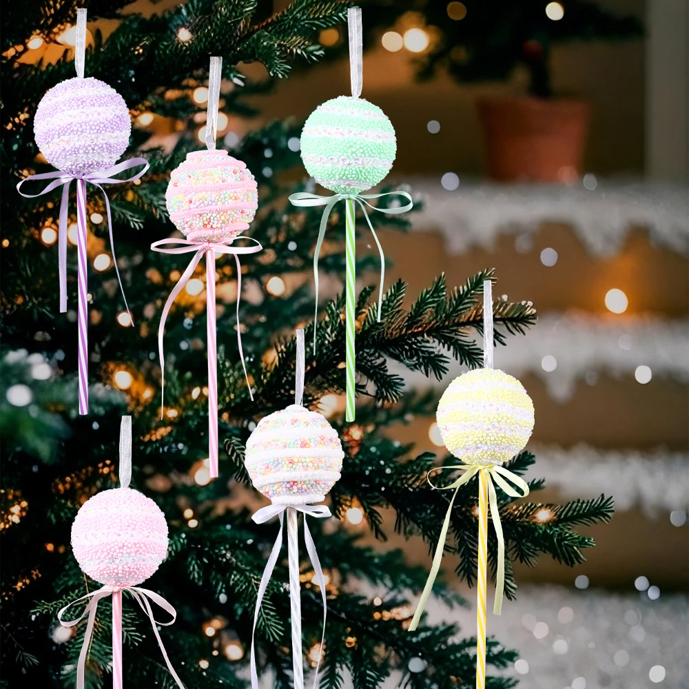 6 unids/set Macaron bola de Navidad decoración rosa púrpura amarillo árbol de Navidad colgantes decoración de fiesta de Navidad Año Nuevo Navidad 2026