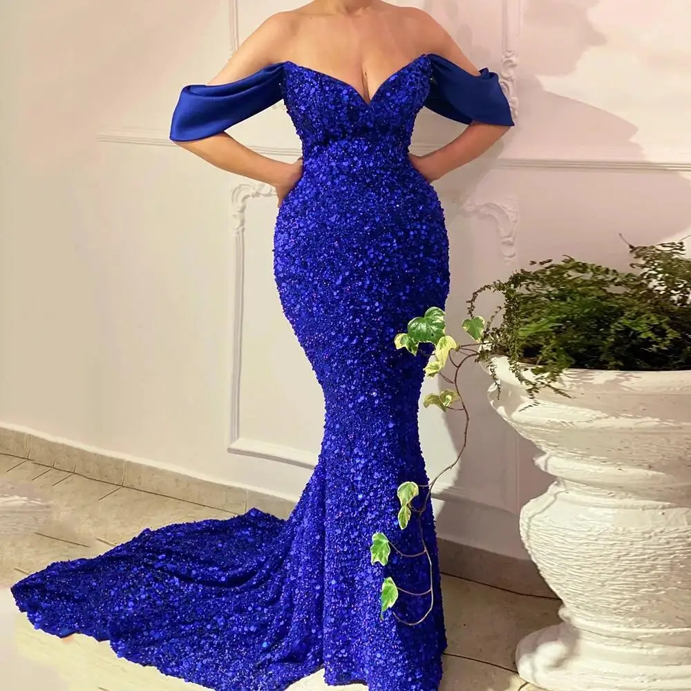 

Vinca Sunny Sexy Royal Blue Sparkle Sequin Mermaid Evening Dresses 2023 V-Neck Formal Party Dress Long Prom robes de soirée