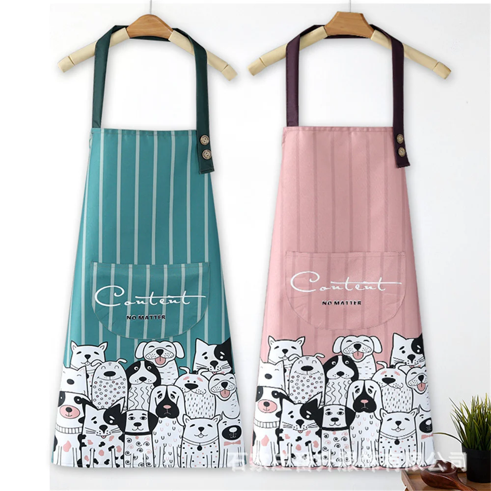 Household Creative Cute Cartoon Print Apron Waterproof Dirt Towel Apron Wreath Kitchen Apron Hanging Neck Apron Kitchen Supplies