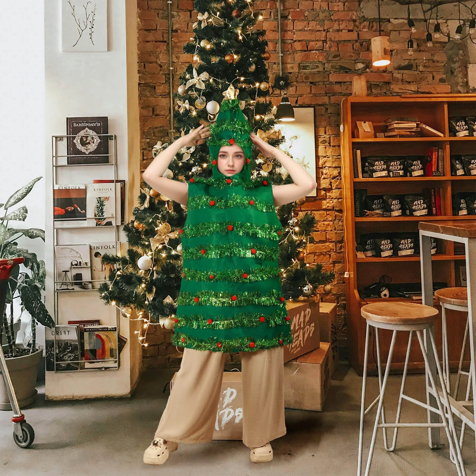 

Women Funny Christmas Tree Cosplay Jumpsuit Holiday Party Costumes Cosplay Performance Santa Claus Xmas Ornament Gift Present