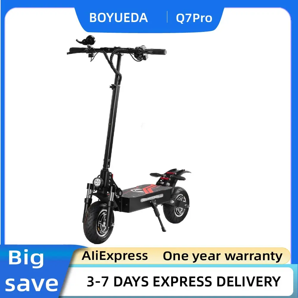 Trottinette électrique BOYUEDA Q7Pro 3200W à double moteur, 10 pouces, pour adultes, avec batterie 52V19AH, pneus silencieux, pliable, double propulsion