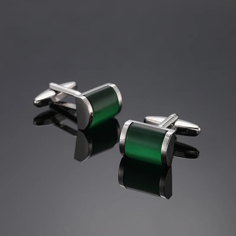 Gemelos de camisa francesa de lujo para hombre, gemelos de piedra de ágata verde de metal de alta calidad, accesorios de traje de negocios, regalo de joyería