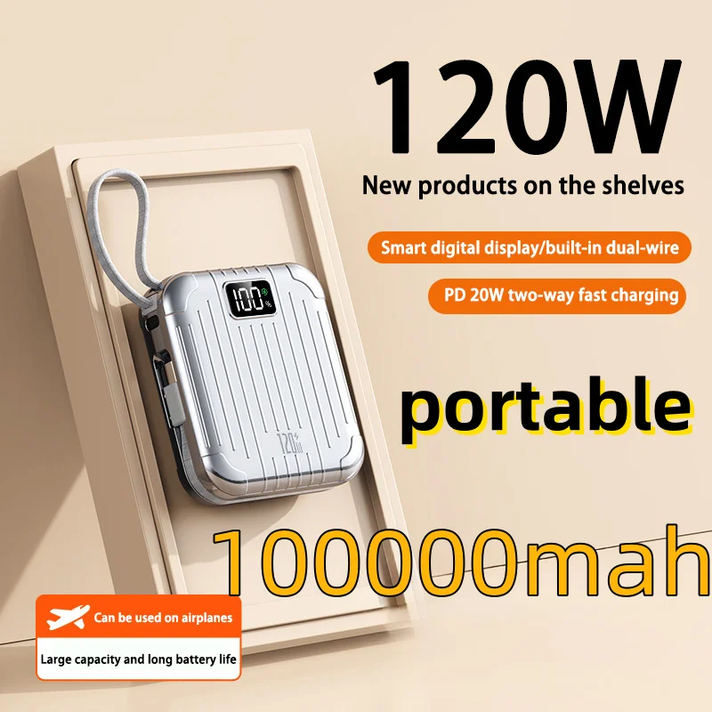 100000mah Power Bank 120w Super Fast Charging 100% Sufficient Capacity Portable Battery Charger For Iphone Xiaomi