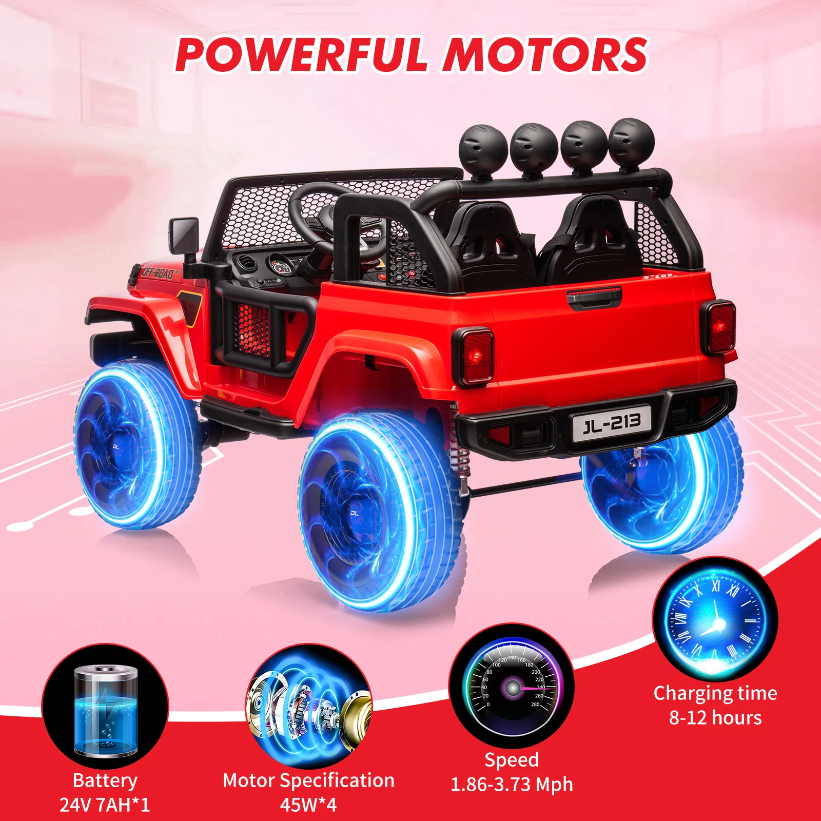 24V 7AH Kids Ride on Truck Car 2 Seater Electric Vehicles 2WD/4WD Switchable Battery Powered Cars with Remote Control