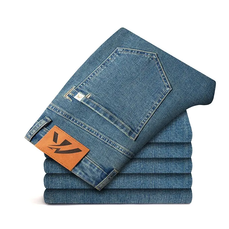 

Осенне-весенние новые однотонные американские винтажные прямые эластичные джинсовые брюки для мужчин, спортивные удобные брюки высокого качества