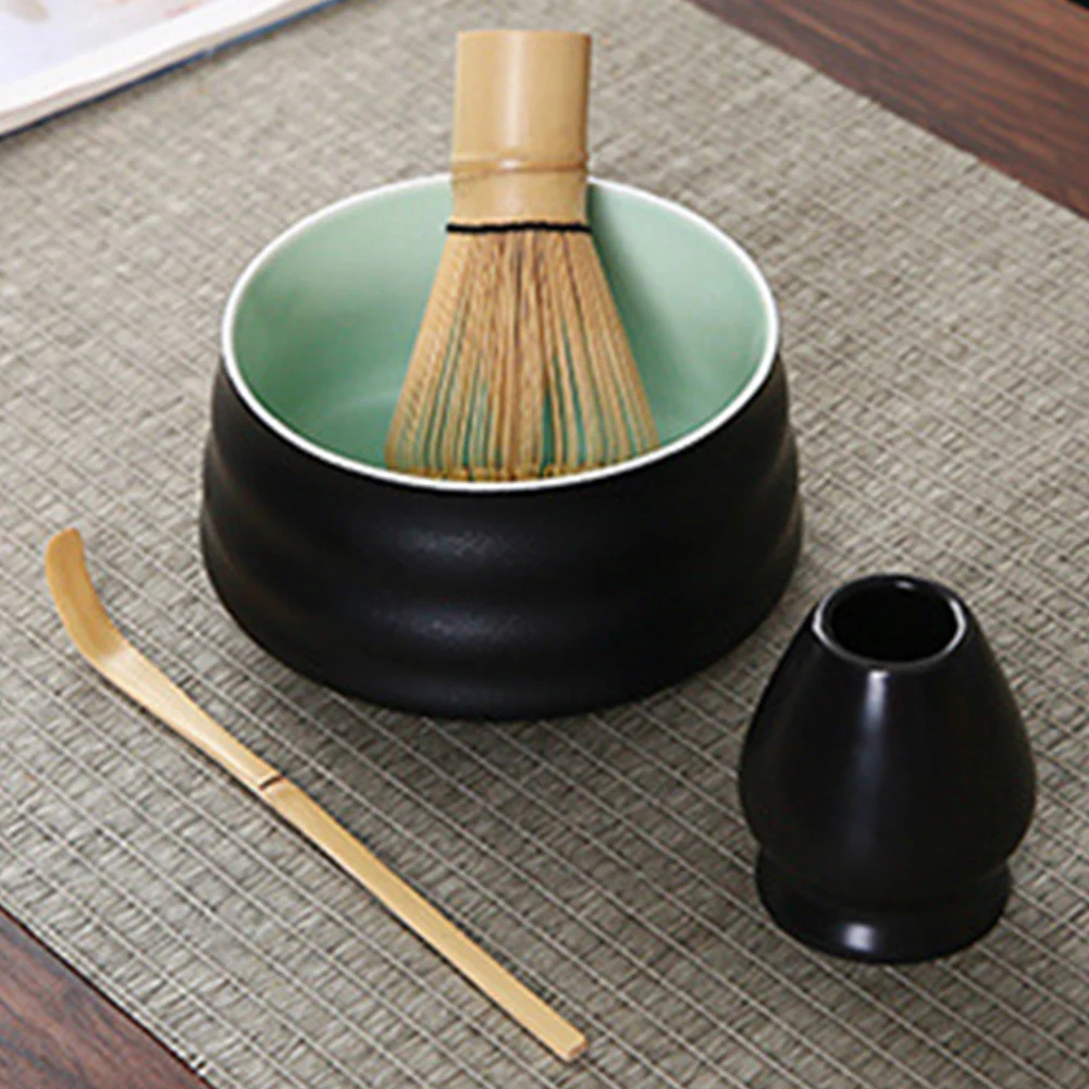 E2 4Pcs/set Matcha Set Tea Matcha Whisk and Bowl Whisk Holder Matcha Scoop Matcha Bowl Kit Set for Matcha Coffee Tea Ceremony