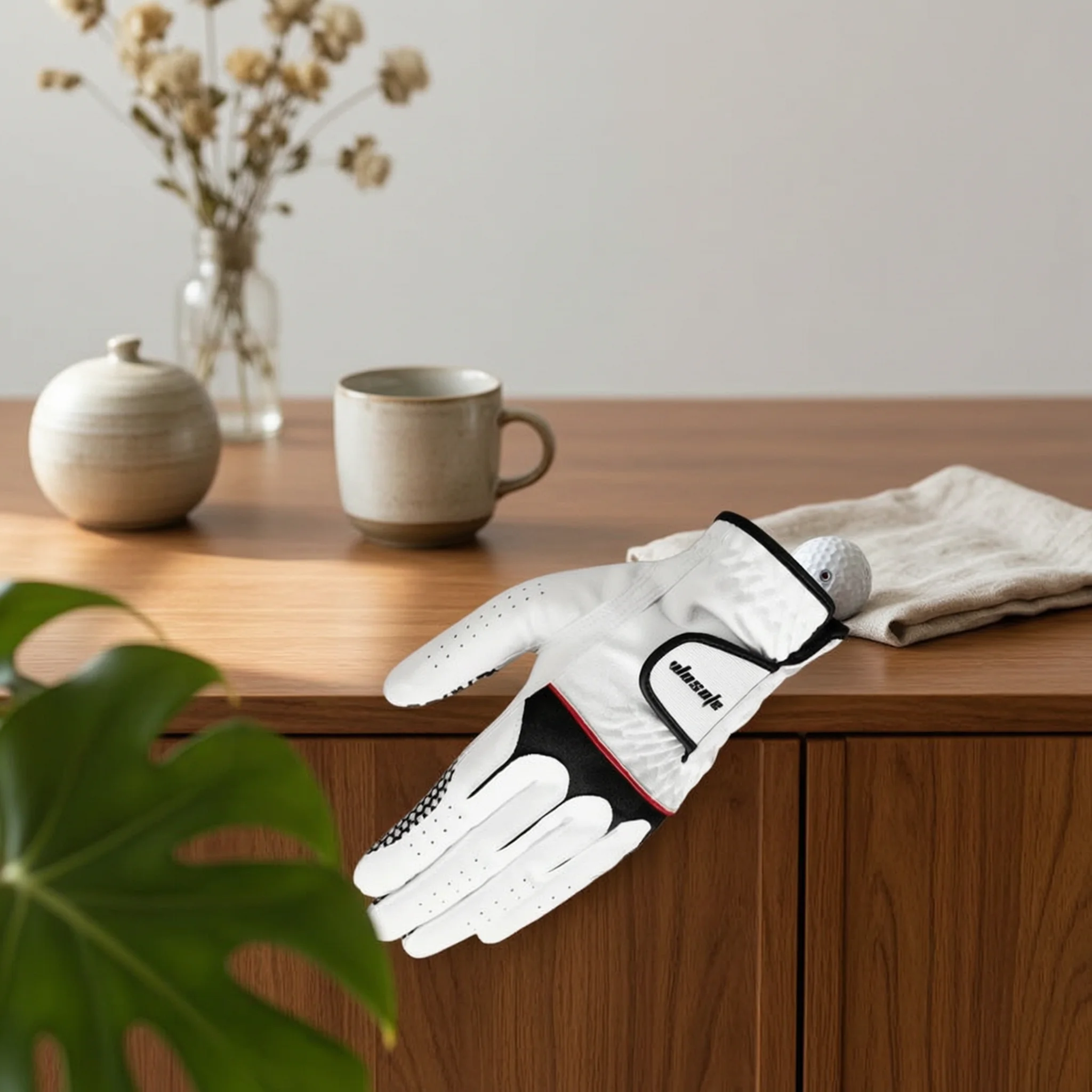

Left-Hand Golf Glove Reinforced Left Hand Golf Glove Athletic Gear Black Trim Lightweight for Sport Use