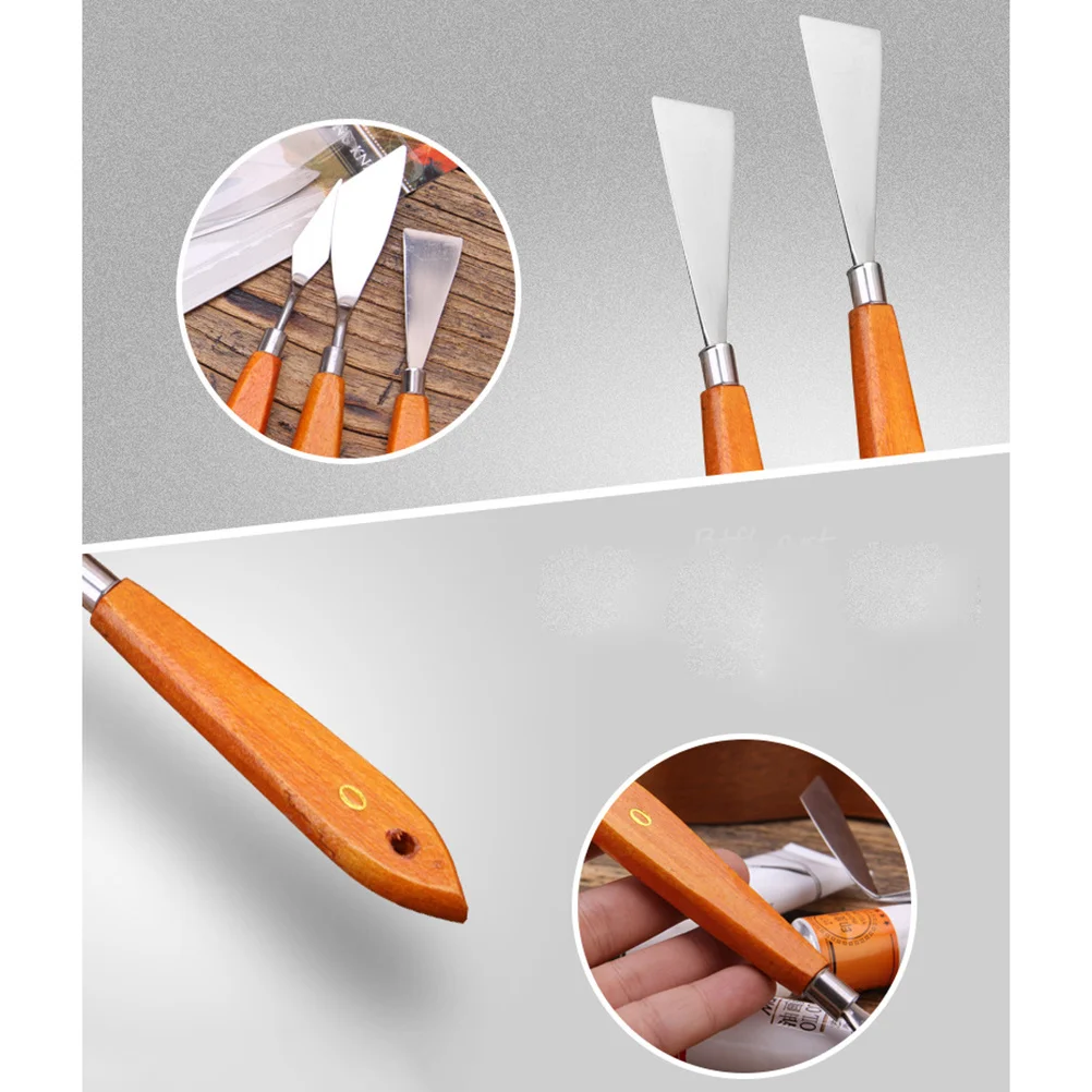 

3pcs Oil Painting Knife Set Stainless Steel Scrapers Wooden Handle For Color Mixing Artists Tools Spatula Metal Scraper Painting