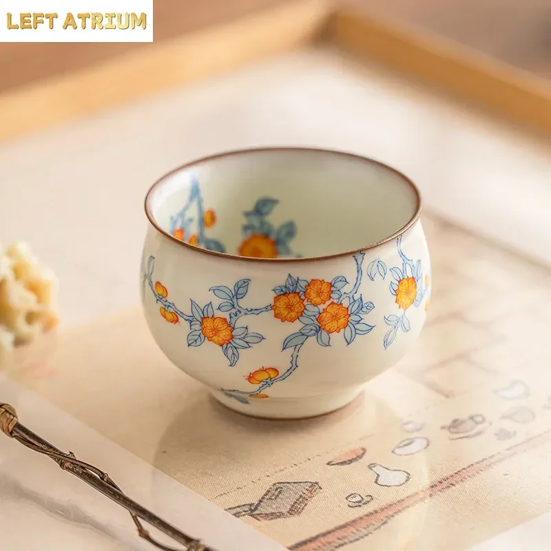 Apricot Blue Branch Fragrant Teacup Ceramic Tea Drinking Master Cup High-end Imitation Song Ru Kiln Teacup Kung Fu Tea Ceremony