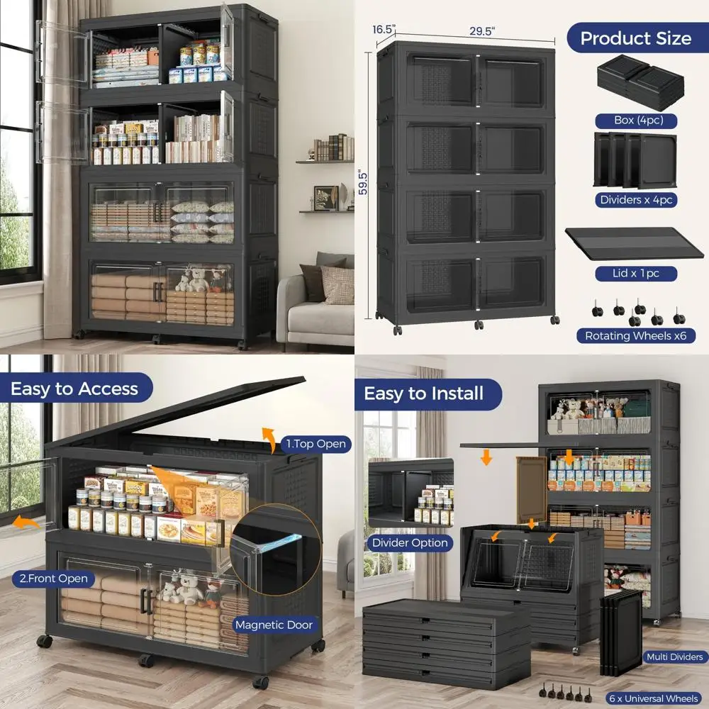 صناديق تخزين كبيرة جدًا سعة 160 جالونًا مع أغطية، ومنظمات قابلة للتكديس سعة 640 لترًا للخزائن والأدراج وصناديق قابلة للطي على العجلات #1