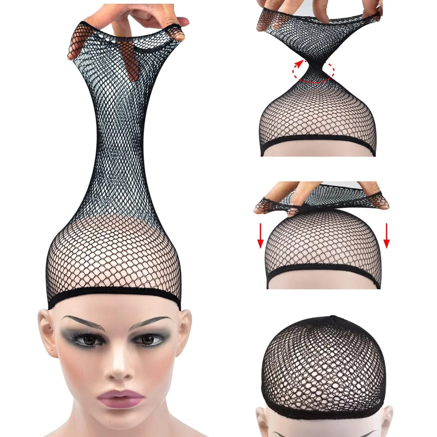 Mesh Wig Cap Stretchable Elastic Black Hair Net Stretch Open Ended Fishnet Wig Net Breathable Mesh Cap for Wig Accessories