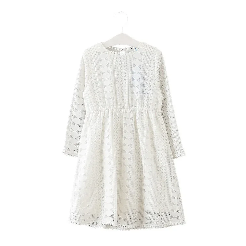 

Long Sleeve Girls Dresses White Blue Lace Girl Skirt Big Children Clothing Princess Casual Dress For Girls 3-14 Year