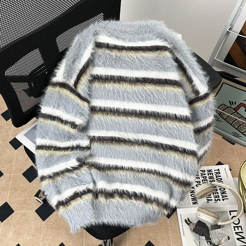 

Laid-ba Korean Sle Color Blo Men's Knitted Sweater Casual Loose Fit Overhead Autumn Winter New Faion Streetwear