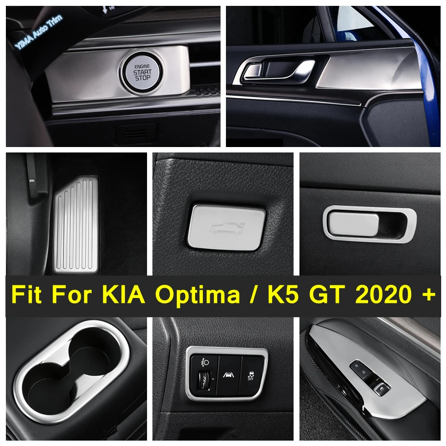 Silver Accessories For KIA Optima / K5 GT 2020 - 2022 Rear Seat Cup Holder Water Bottle Drinks / AC Decoration Frame Cover Trims