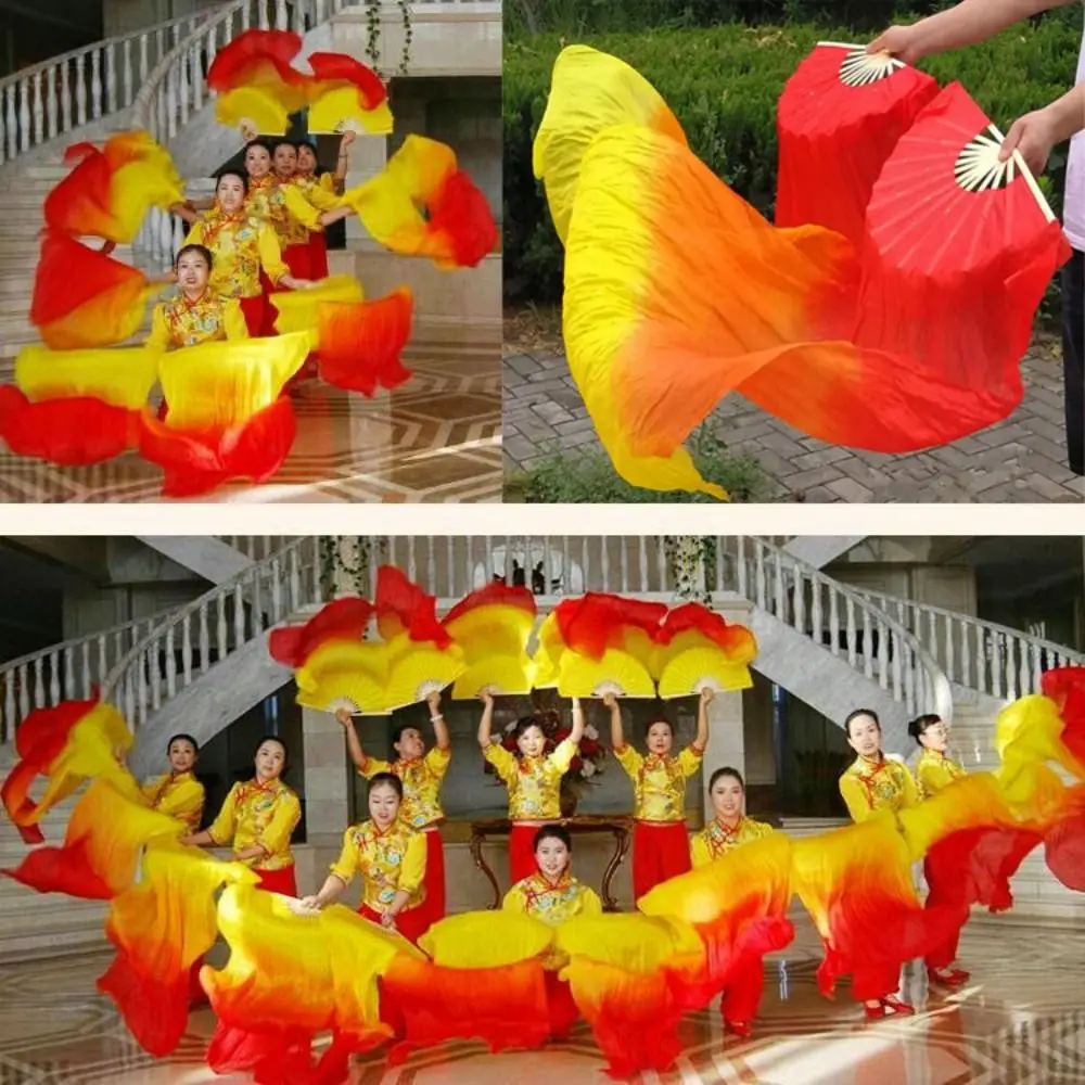 120/150/180cm Kid Women Belly Dancing Fan Tricolor Gradient Right&Left Hands Gradient Color Dancer Fan Yellow&Orange&Red