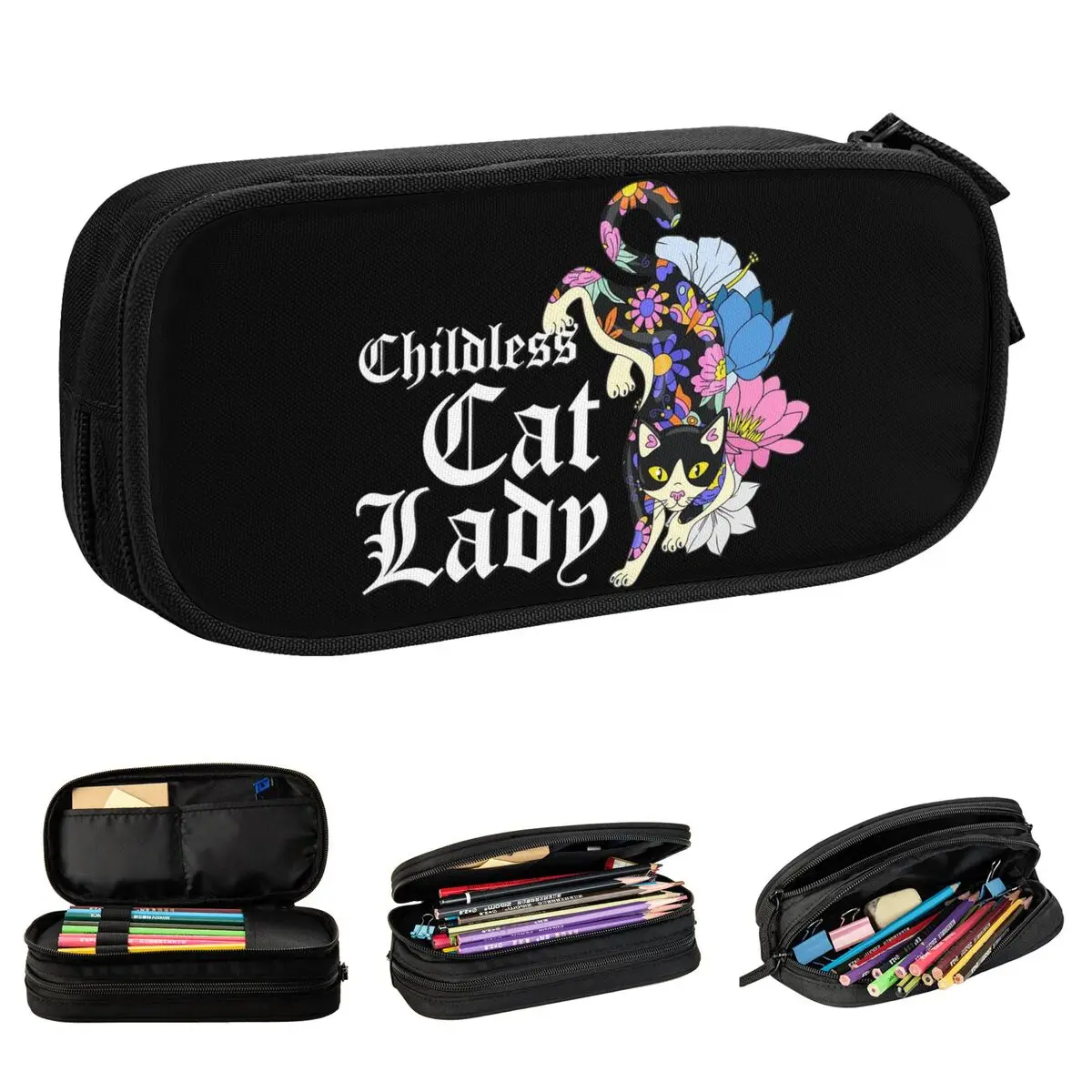 Childless Cat Lady Pencil Case Fun Pen Box Bags Girl Boy Big Capacity Students School Zipper Pencilcases