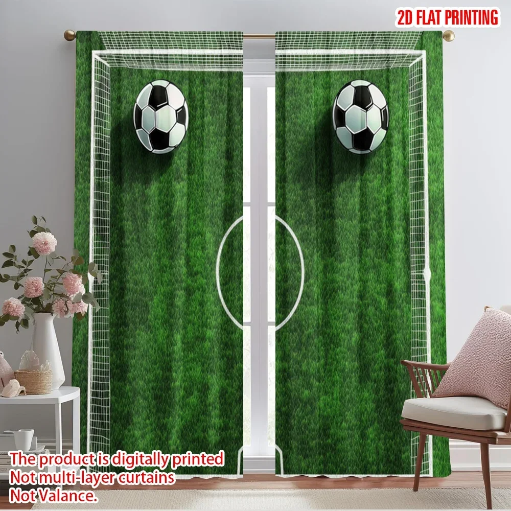 2pcs,2D plane printing Curtains Soccer Duel Versatile Durable Polyester (without rod) All Seasons Perfect for Bedroom, Living